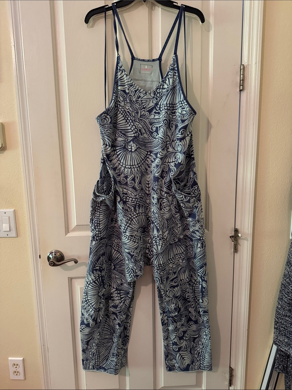 FP Movement by Free People Navy and Light Blue Printed Strappy Jumpsuit